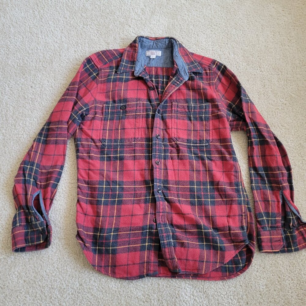Wallace & Barnes J. Crew Mens Flannel Lumberjack Shirt Medium Red Blue Button Up